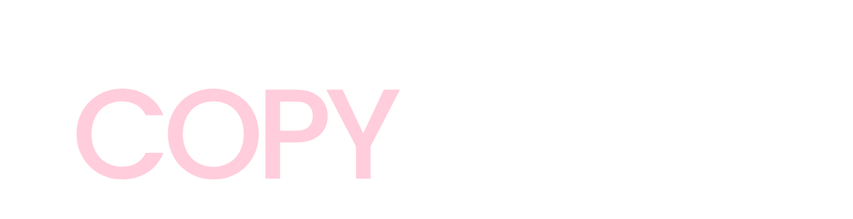 Logo with the words the COPY SLOTH in stylized fonts; COPY is pink, SLOTH is white, and the is handwritten in white.